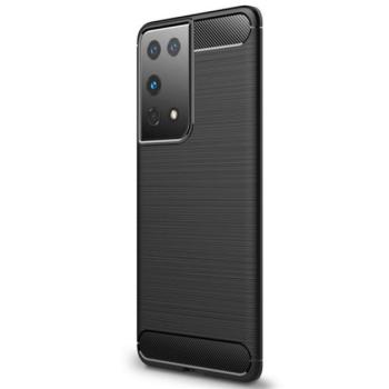Szilikon telefonvédő (közepesen ütésálló, légpárnás sarok, szálcsiszolt, karbon minta) FEKETE Samsung Galaxy S21 Ultra (SM-G998) 5G kép