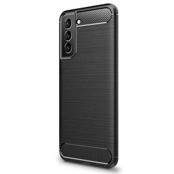Szilikon telefonvédő (közepesen ütésálló, légpárnás sarok, szálcsiszolt, karbon minta) FEKETE Samsung Galaxy S22 5G (SM-S901) kép