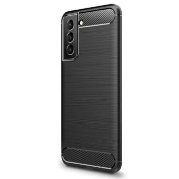 Szilikon telefonvédő (közepesen ütésálló, légpárnás sarok, szálcsiszolt, karbon minta) FEKETE Samsung Galaxy S22 Plus 5G (SM-S906) kép