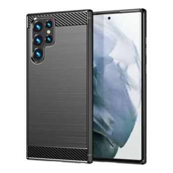 Szilikon telefonvédő (közepesen ütésálló, légpárnás sarok, szálcsiszolt, karbon minta) FEKETE Samsung Galaxy S23 Ultra (SM-S918) kép