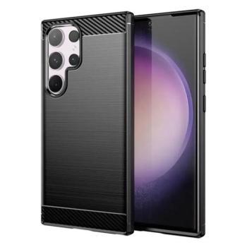 Szilikon telefonvédő (közepesen ütésálló, légpárnás sarok, szálcsiszolt, karbon minta) FEKETE Samsung Galaxy S24 Ultra (SM-S928) kép