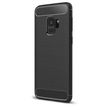 Szilikon telefonvédő (közepesen ütésálló, légpárnás sarok, szálcsiszolt, karbon minta) FEKETE Samsung Galaxy S9 (SM-G960) kép