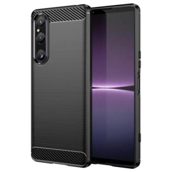 Szilikon telefonvédő (közepesen ütésálló, légpárnás sarok, szálcsiszolt, karbon minta) FEKETE Sony Xperia 1 V (XQ-DQ72) kép