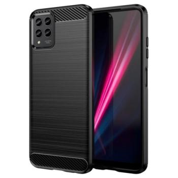 Szilikon telefonvédő (közepesen ütésálló, légpárnás sarok, szálcsiszolt, karbon minta) FEKETE T Phone Pro 5G kép