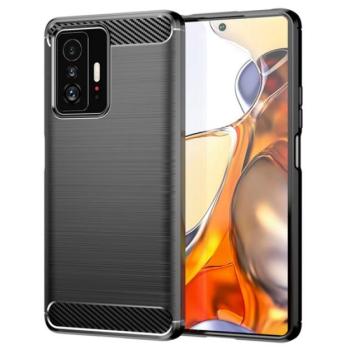 Szilikon telefonvédő (közepesen ütésálló, légpárnás sarok, szálcsiszolt, karbon minta) FEKETE Xiaomi 11T, Xiaomi 11T Pro kép