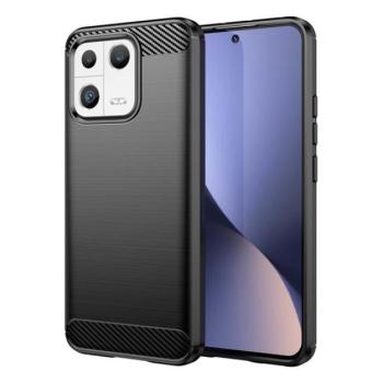 Szilikon telefonvédő (közepesen ütésálló, légpárnás sarok, szálcsiszolt, karbon minta) FEKETE Xiaomi 13 kép