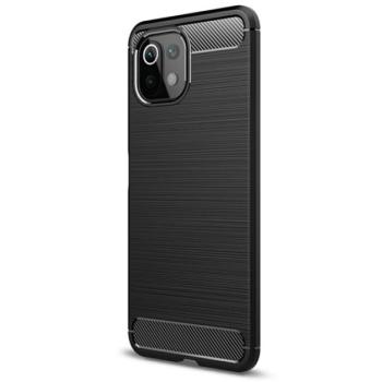 Szilikon telefonvédő (közepesen ütésálló, légpárnás sarok, szálcsiszolt, karbon minta) FEKETE Xiaomi Mi 11 Lite 4G, Xiaomi Mi 11 Lite 5G, Xiaomi 11 Lite 5G NE kép