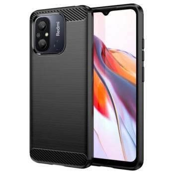 Szilikon telefonvédő (közepesen ütésálló, légpárnás sarok, szálcsiszolt, karbon minta) FEKETE Xiaomi Redmi 12C kép