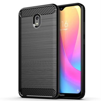 Szilikon telefonvédő (közepesen ütésálló, légpárnás sarok, szálcsiszolt, karbon minta) FEKETE Xiaomi Redmi 8A kép