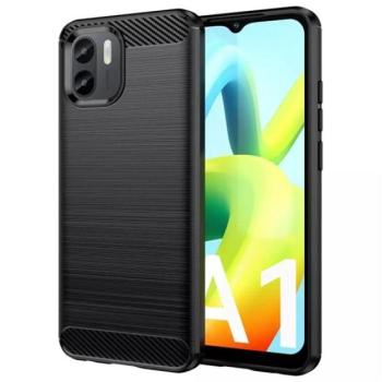 Szilikon telefonvédő (közepesen ütésálló, légpárnás sarok, szálcsiszolt, karbon minta) FEKETE Xiaomi Redmi A1 kép