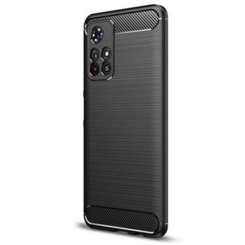 Szilikon telefonvédő (közepesen ütésálló, légpárnás sarok, szálcsiszolt, karbon minta) FEKETE Xiaomi Redmi Note 11 5G, Xiaomi Redmi Note 11T 5G, Xiaomi Poco M4 Pro 5G kép