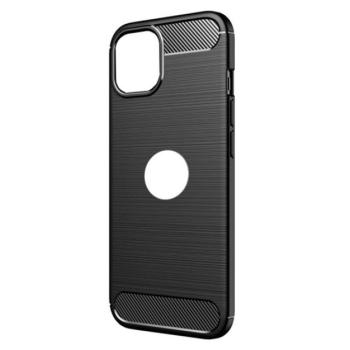 Szilikon telefonvédő (közepesen ütésálló, légpárnás sarok, szálcsiszolt, karbon minta, logó kivágás) FEKETE Apple iPhone 14 Pro Max kép