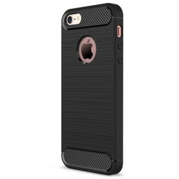 Szilikon telefonvédő (közepesen ütésálló, légpárnás sarok, szálcsiszolt, karbon minta, logó kivágás) FEKETE Apple iPhone 5, Apple iPhone 5S, Apple iPhone SE (2016) kép