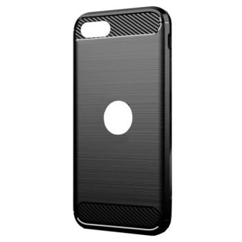 Szilikon telefonvédő (közepesen ütésálló, légpárnás sarok, szálcsiszolt, karbon minta, logó kivágás) FEKETE Apple iPhone 7 4.7, Apple iPhone 8 4.7, Apple iPhone SE 2 (2020), Apple iPhone kép