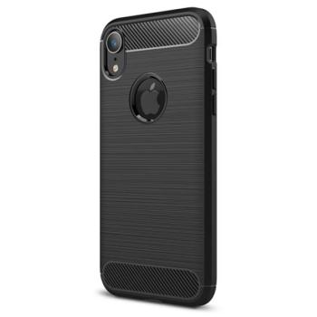 Szilikon telefonvédő (közepesen ütésálló, légpárnás sarok, szálcsiszolt, karbon minta, logó kivágás) FEKETE Apple iPhone XR 6.1 kép