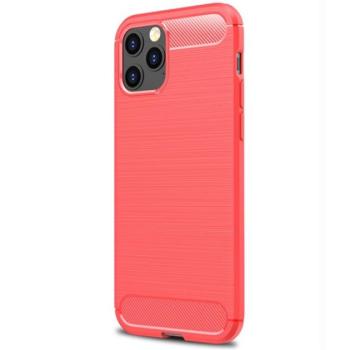 Szilikon telefonvédő (közepesen ütésálló, légpárnás sarok, szálcsiszolt, karbon minta) PIROS Apple iPhone 12 Pro Max kép