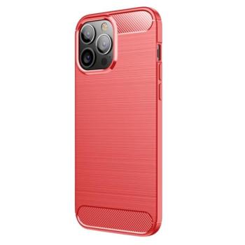 Szilikon telefonvédő (közepesen ütésálló, légpárnás sarok, szálcsiszolt, karbon minta) PIROS Apple iPhone 13 Pro Max kép
