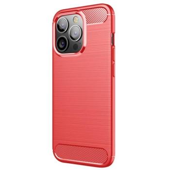 Szilikon telefonvédő (közepesen ütésálló, légpárnás sarok, szálcsiszolt, karbon minta) PIROS Apple iPhone 13 Pro kép