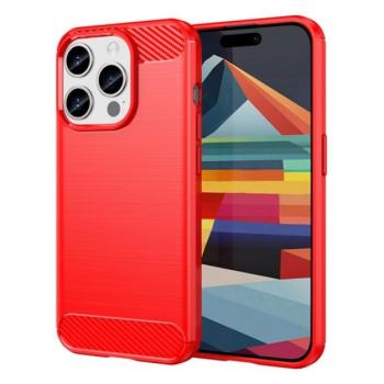 Szilikon telefonvédő (közepesen ütésálló, légpárnás sarok, szálcsiszolt, karbon minta) PIROS Apple iPhone 15 Pro Max kép