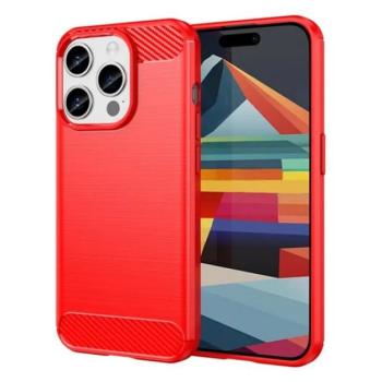 Szilikon telefonvédő (közepesen ütésálló, légpárnás sarok, szálcsiszolt, karbon minta) PIROS Apple iPhone 15 Pro kép