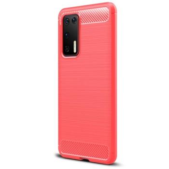 Szilikon telefonvédő (közepesen ütésálló, légpárnás sarok, szálcsiszolt, karbon minta) PIROS Huawei P40 kép