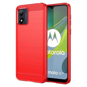 Szilikon telefonvédő (közepesen ütésálló, légpárnás sarok, szálcsiszolt, karbon minta) PIROS Motorola Moto E13 kép