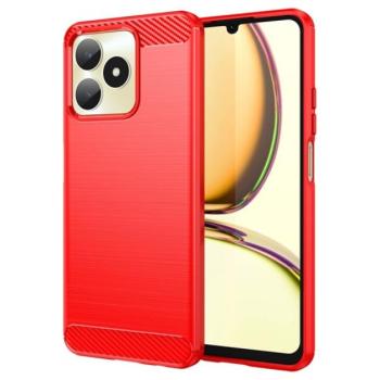 Szilikon telefonvédő (közepesen ütésálló, légpárnás sarok, szálcsiszolt, karbon minta) PIROS Realme C53 kép