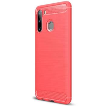 Szilikon telefonvédő (közepesen ütésálló, légpárnás sarok, szálcsiszolt, karbon minta) PIROS Samsung Galaxy A21 (SM-A210F) kép