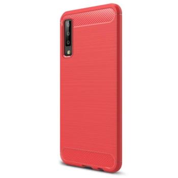 Szilikon telefonvédő (közepesen ütésálló, légpárnás sarok, szálcsiszolt, karbon minta) PIROS Samsung Galaxy A7 (2018) SM-A750F kép