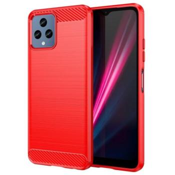 Szilikon telefonvédő (közepesen ütésálló, légpárnás sarok, szálcsiszolt, karbon minta) PIROS T Phone 5G kép