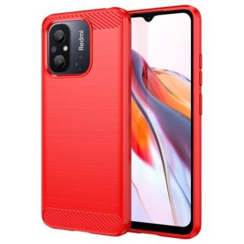 Szilikon telefonvédő (közepesen ütésálló, légpárnás sarok, szálcsiszolt, karbon minta) PIROS Xiaomi Redmi 12C kép
