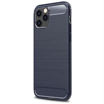 Szilikon telefonvédő (közepesen ütésálló, légpárnás sarok, szálcsiszolt, karbon minta) SÖTÉTKÉK Apple iPhone 12 Pro Max kép