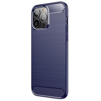 Szilikon telefonvédő (közepesen ütésálló, légpárnás sarok, szálcsiszolt, karbon minta) SÖTÉTKÉK Apple iPhone 13 Pro Max kép