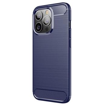 Szilikon telefonvédő (közepesen ütésálló, légpárnás sarok, szálcsiszolt, karbon minta) SÖTÉTKÉK Apple iPhone 13 Pro kép
