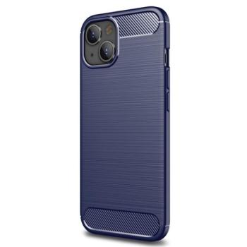 Szilikon telefonvédő (közepesen ütésálló, légpárnás sarok, szálcsiszolt, karbon minta) SÖTÉTKÉK Apple iPhone 14 Plus kép