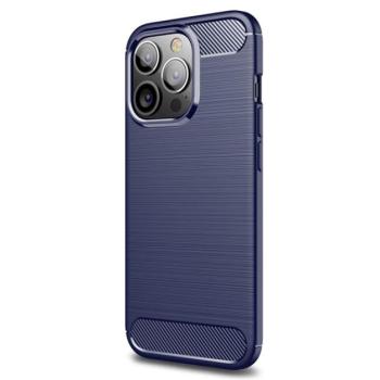 Szilikon telefonvédő (közepesen ütésálló, légpárnás sarok, szálcsiszolt, karbon minta) SÖTÉTKÉK Apple iPhone 14 Pro kép