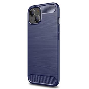 Szilikon telefonvédő (közepesen ütésálló, légpárnás sarok, szálcsiszolt, karbon minta) SÖTÉTKÉK Apple iPhone 14 kép