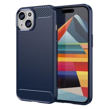 Szilikon telefonvédő (közepesen ütésálló, légpárnás sarok, szálcsiszolt, karbon minta) SÖTÉTKÉK Apple iPhone 15 Plus kép