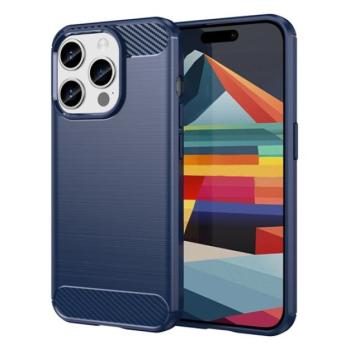 Szilikon telefonvédő (közepesen ütésálló, légpárnás sarok, szálcsiszolt, karbon minta) SÖTÉTKÉK Apple iPhone 15 Pro kép