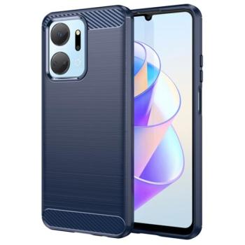 Szilikon telefonvédő (közepesen ütésálló, légpárnás sarok, szálcsiszolt, karbon minta) SÖTÉTKÉK Honor X7a kép