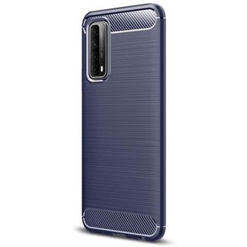 Szilikon telefonvédő (közepesen ütésálló, légpárnás sarok, szálcsiszolt, karbon minta) SÖTÉTKÉK Huawei P Smart (2021) kép