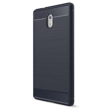 Szilikon telefonvédő (közepesen ütésálló, légpárnás sarok, szálcsiszolt, karbon minta) SÖTÉTKÉK Nokia 3 kép