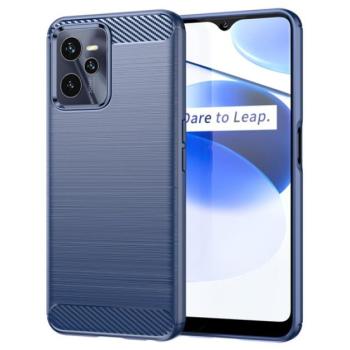 Szilikon telefonvédő (közepesen ütésálló, légpárnás sarok, szálcsiszolt, karbon minta) SÖTÉTKÉK Realme C35 kép