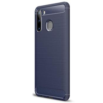 Szilikon telefonvédő (közepesen ütésálló, légpárnás sarok, szálcsiszolt, karbon minta) SÖTÉTKÉK Samsung Galaxy A21 (SM-A210F) kép