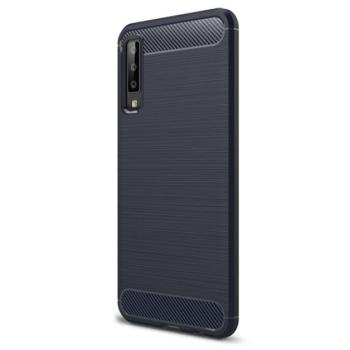 Szilikon telefonvédő (közepesen ütésálló, légpárnás sarok, szálcsiszolt, karbon minta) SÖTÉTKÉK Samsung Galaxy A7 (2018) SM-A750F kép