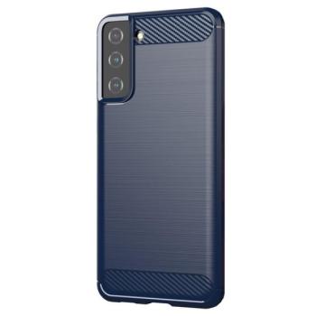 Szilikon telefonvédő (közepesen ütésálló, légpárnás sarok, szálcsiszolt, karbon minta) SÖTÉTKÉK Samsung Galaxy S21 Plus (SM-G996) 5G kép