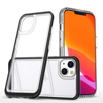 Szilikon telefonvédő (közepesen ütésálló, műanyag keret, akril hátlap, kamera védelem) FEKETE Apple iPhone 14 kép