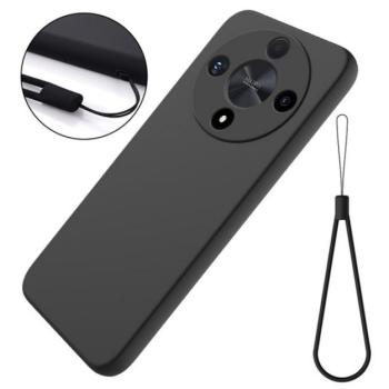Szilikon telefonvédő (matt, mikrofiber plüss karcolásmentesítő belső, prémium + kézpánt) FEKETE Honor Magic6 Lite 5G kép