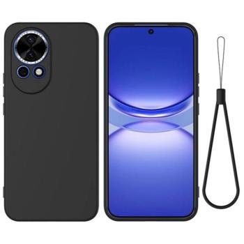 Szilikon telefonvédő (matt, mikrofiber plüss karcolásmentesítő belső, prémium + kézpánt) FEKETE Huawei Nova 13 kép