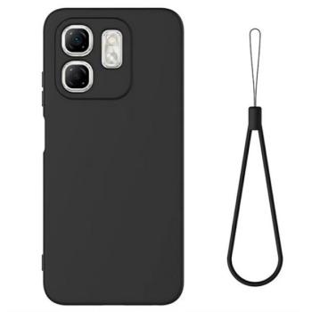 Szilikon telefonvédő (matt, mikrofiber plüss karcolásmentesítő belső, prémium + kézpánt) FEKETE Infinix Hot 50i 4G (X6531) kép